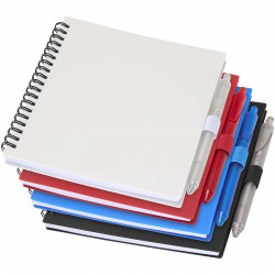 Juego de libreta de tapa blanda y boligrafo de plastico reciclado tinta azul Niove