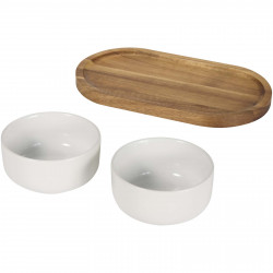 Set de bandeja de madera y cuencos de ceramica Noa